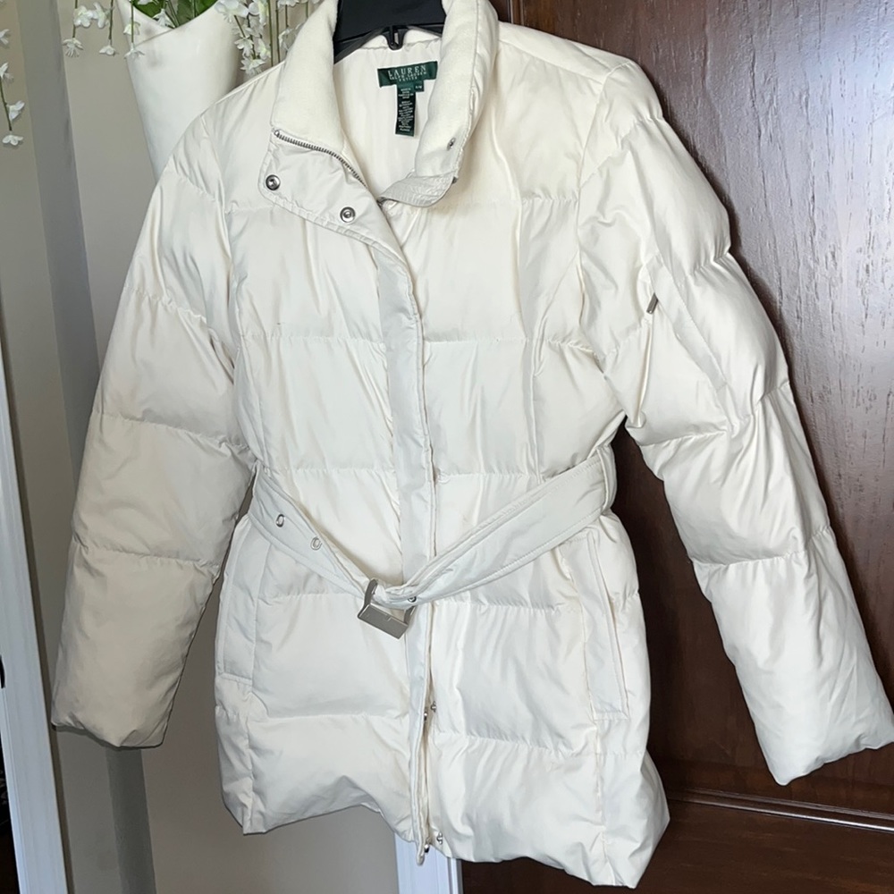 Ralph Lauren Medium Petite Off White Puffer Down Coat EUC